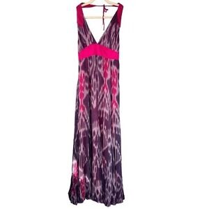T7 Y2K VTG Yaya Aflalo‎ Halter Maxi Dress Cochella 100% Silk Bohemian Festival